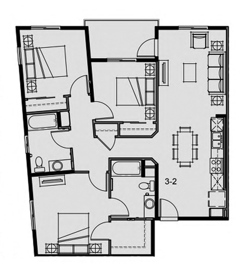 Unit 3.2 3 Bed 2 Bath 1146 sq ft